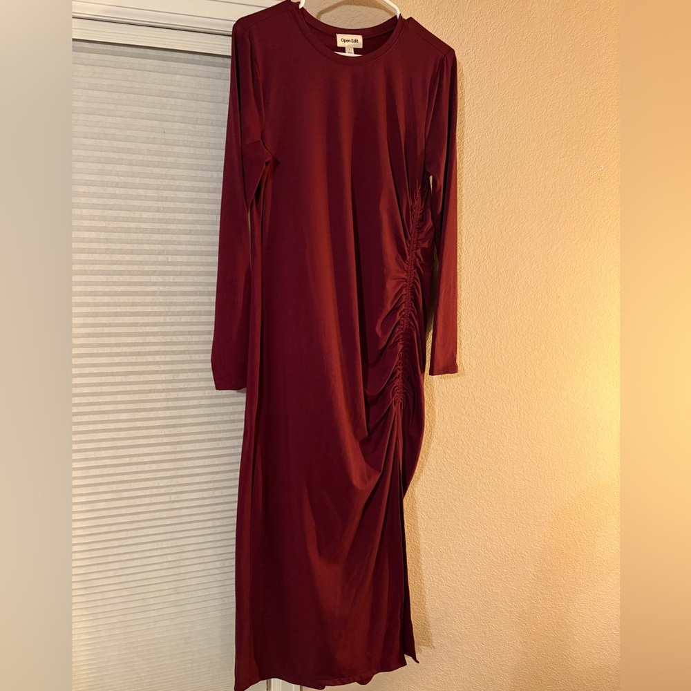 Open Edit Burgundy Long Sleeve Dress